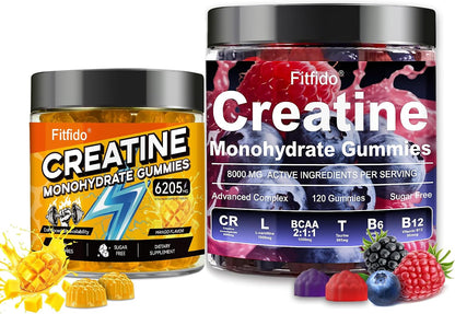 Creatine Monohydrate Gummies in Multiple Flavors - Support for Muscles, Strength & Wellbeing - Vegan, Sugar Free, 2-Pack Supplement Bundle