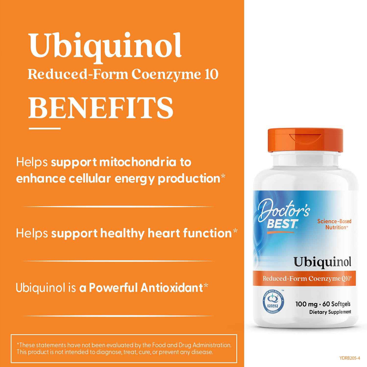 Doctor's Best Kaneka Ubiquinol 100 mg Supplement for Men & Women - Reduced Form CoQ10, Coenzyme Q10 100mg for Antioxidant & Heart Health Support, Non GMO, Gluten Free, Soy Free - 60 Softgels