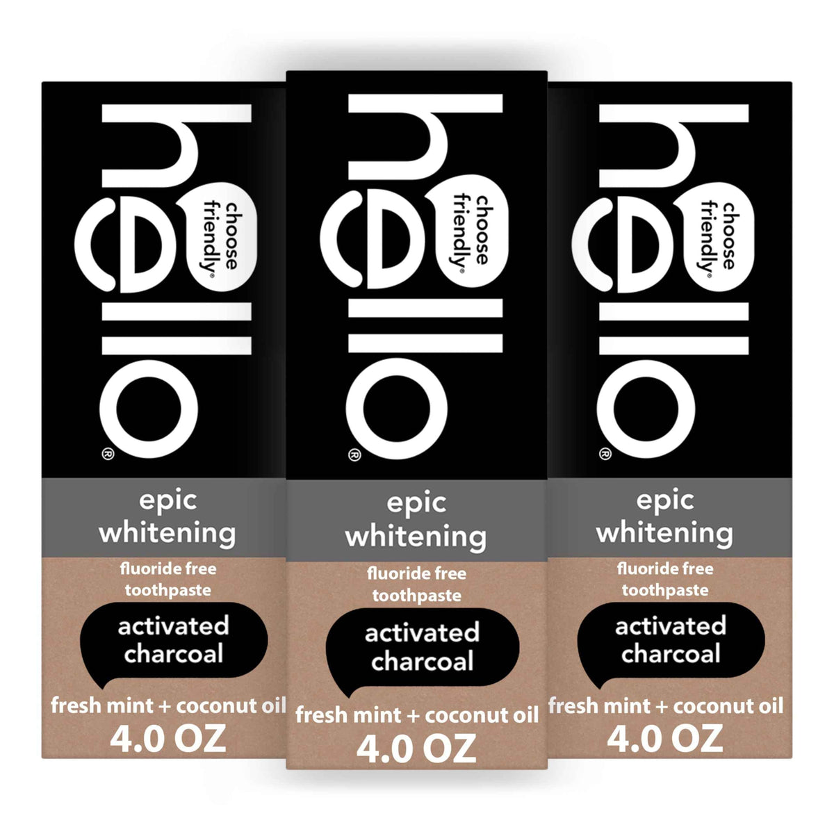 hello Epic Whitening Charcoal Fluoride Free Toothpaste, Activated Charcoal Toothpaste with Coconut Oil, Whitens Teeth Naturally, SLS Free