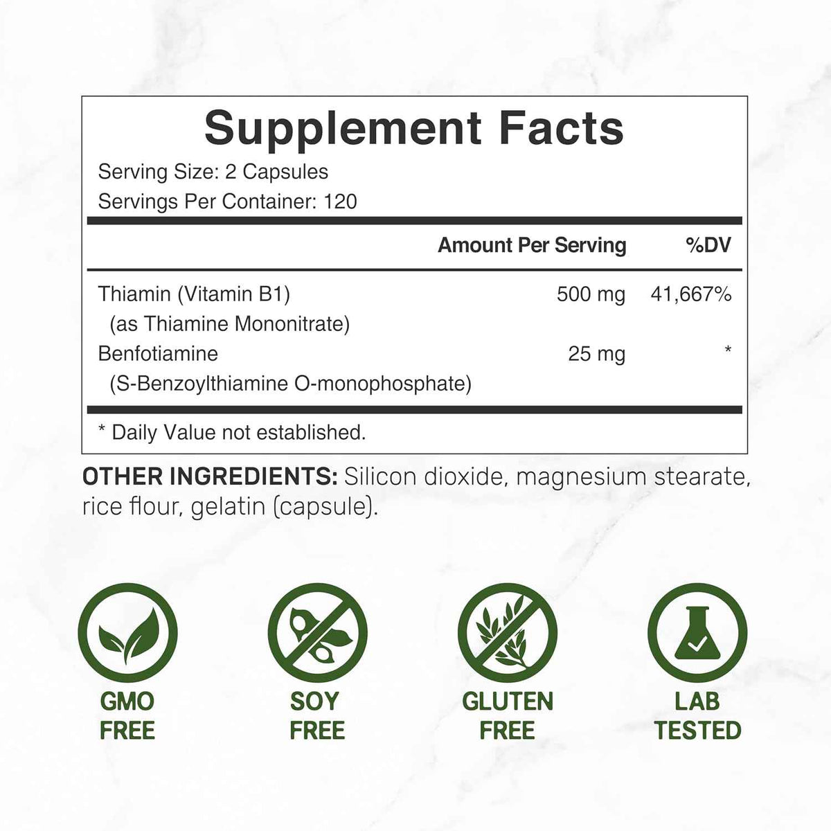 DEAL SUPPLEMENT Vitamin B1 500mg with Benfotiamine, 240 Capsules - 2 in 1 Enhanced Formula - Fat & Water Soluble Thiamine B1 Supplement - Third Party Tested, Non-GMO, No Gluten