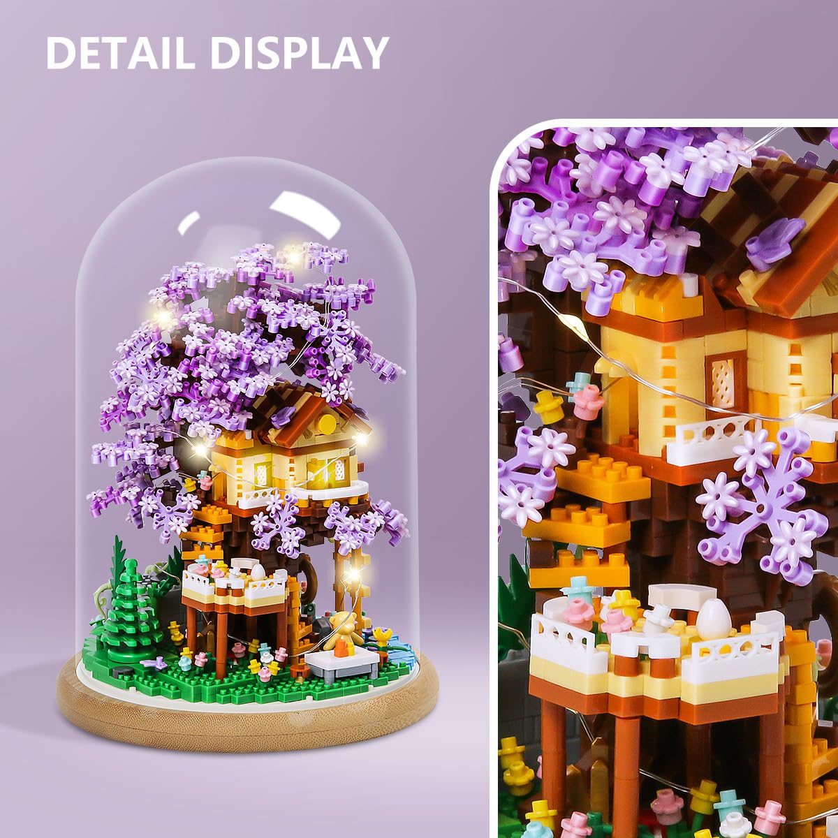 Insgen Cherry Blossom Tree House Miniature Building Blocks with Dust Cover