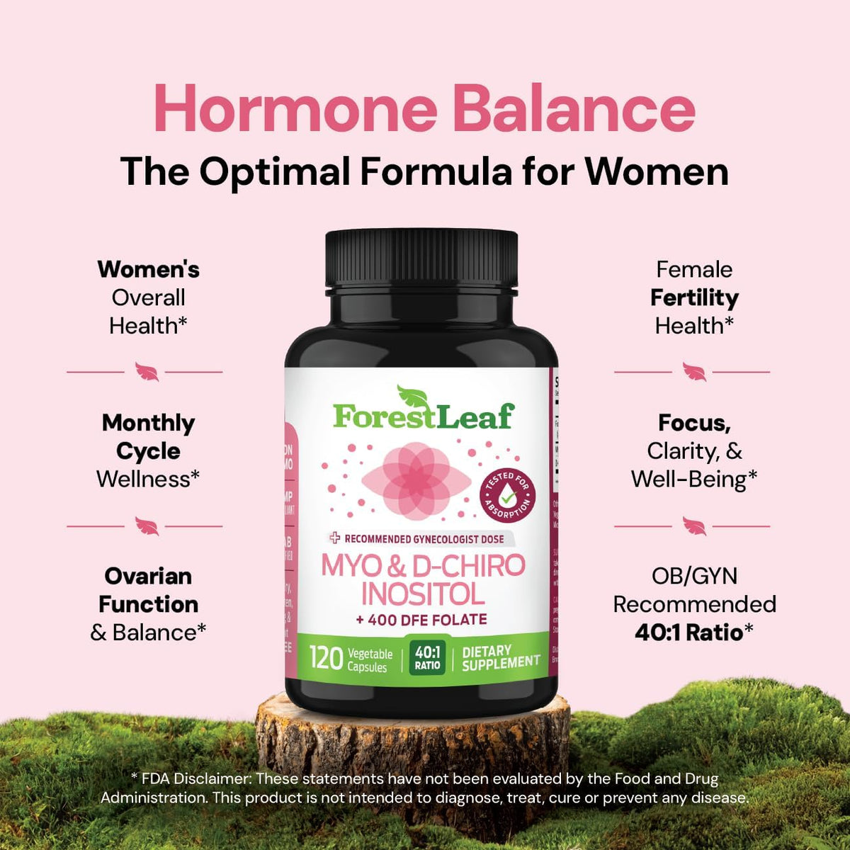 Myo-Inositol & D-Chiro Inositol Supplement for Women's Health - Fertility Supplements Women - Inositol 40:1 Ratio Support Ovarian Function & Healthy Hormone Balance Women - 2050mg - 120 Powder Caps