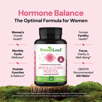 Myo-Inositol & D-Chiro Inositol Supplement for Women's Health - Fertility Supplements Women - Inositol 40:1 Ratio Support Ovarian Function & Healthy Hormone Balance Women - 2050mg - 120 Powder Caps