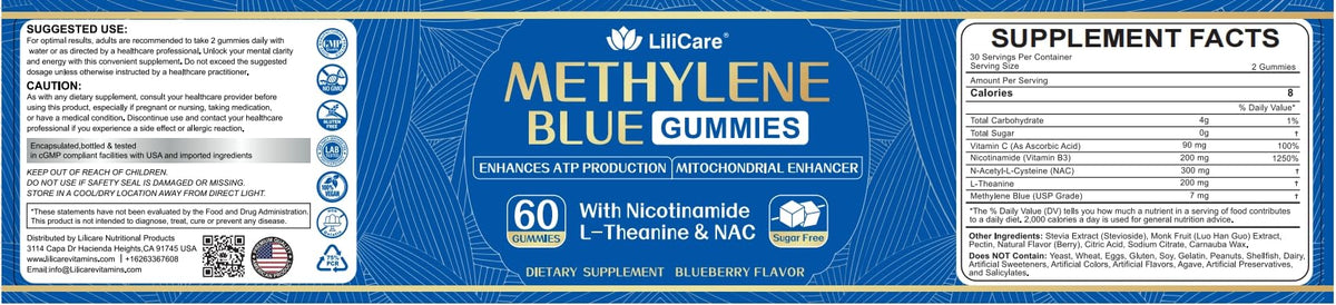 LILICARE Methylene Blue Gummies for Humans - Fast-Absorbing, Vegan, 120 Counts