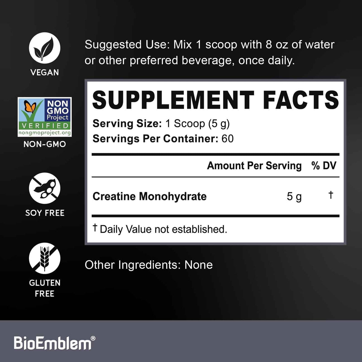 BioEmblem Creatine Monohydrate Powder - Unflavored Micronized Creatine Easily Mixes - Muscle Strength, Workout Recovery, Exercise Performance -