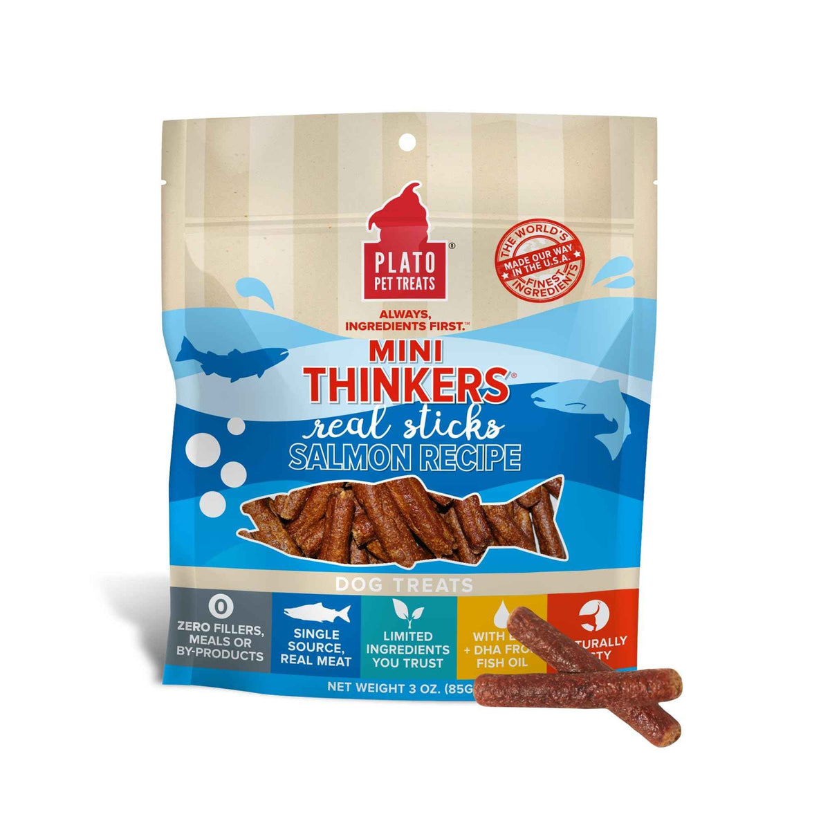Plato Meat Sticks Salmon Dog - 10 oz