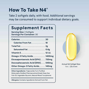 HPN N(4) 3,000 mg DHA/EPA Omega-3 for Joint & Brain, 60 Softgels - Icelandic omega-3 fish oil with 3,000 mg DHA/EPA supports muscle, joint and brain health; 60 softgels.