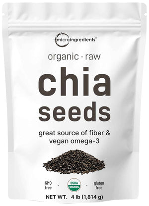 Micro Ingredients Organic Chia Seeds, 4lbs - Contains Omega-3s - Non-GMO - Excellent Source of Fiber - Plant Based Protein - Raw Chia Seed Source - Great for Baking, Smoothies & Pudding - Gluten Free