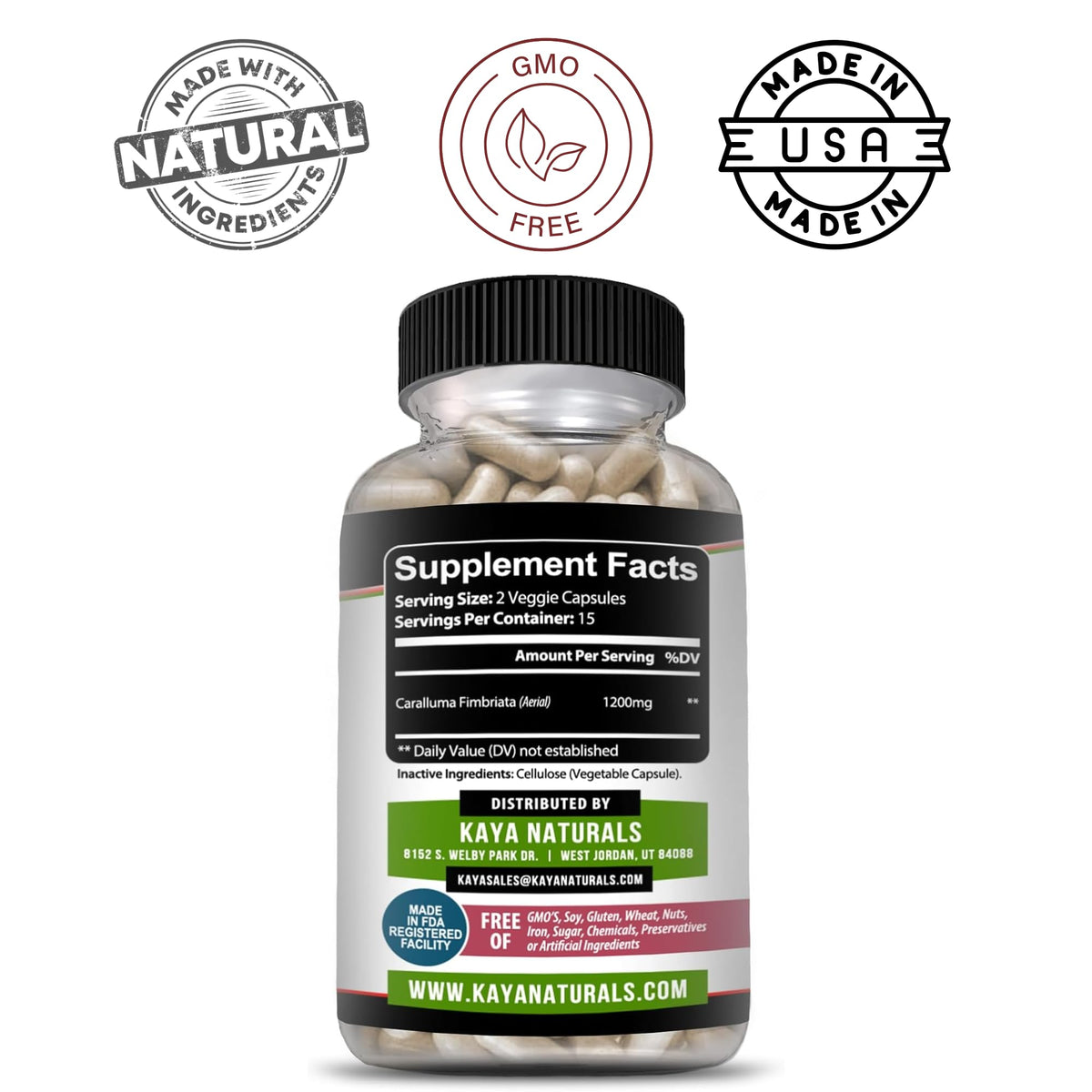 Kaya Naturals - Caralluma Fimbriata 1200mg High Potency Supplement | Maximum Strength Natural Endurance Support, Vegetarian Capsules (30 Count)