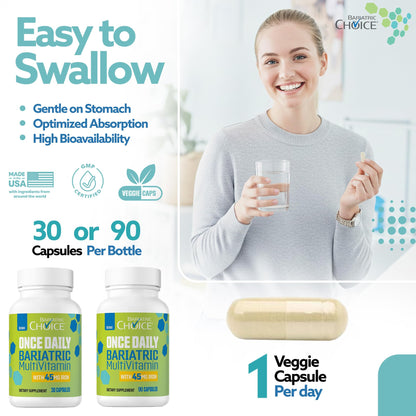 Bariatric Choice Once-Daily Bariatric Multivitamin with 45 mg of Iron - Easy to Swallow Capsule - Vitamin for Bariatric Surgery Patients