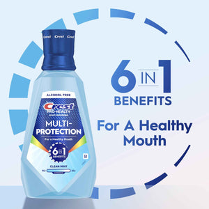 Crest Mouthwash Pro Health Multi-Protection, 1L, 2 Pack, 6-in-1 Benefits, Alcohol Free, Enamel Repair, Breath Freshener, Anti Cavity, Fluoride mouthwash, Bad Breath Treatment