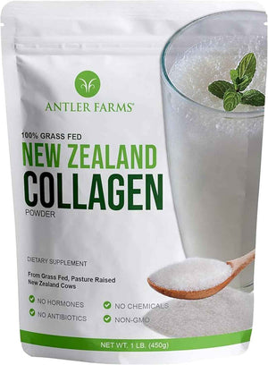 Antler Farms New Zealand Collagen Powder - Grass Fed, Unflavored, 1 lb - 100% Pure Hydrolyzed Collagen Peptides Powder, Cold Water Soluble Peptide, Keto Friendly, Bioavailable, Quick Dissolving