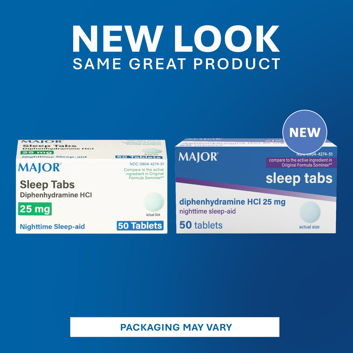 MAJOR Sleep Aid Tabs, Diphenhydramine HCl 25 mg, 50 Count (6-Pack)