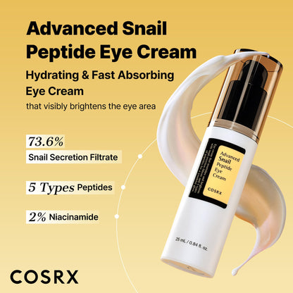 COSRX Advanced Snail Peptide Eye Cream (25ml / 0.84 fl.oz) – 73.7% Snail Mucin & Niacinamide for Dark Circles, Puffiness & Anti-Aging