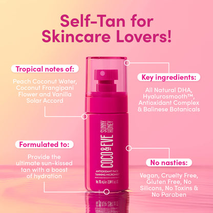 Coco & Eve Face Tanning Micromist - Sunless Facial Self Tanner Ultra Fine Mist for Face