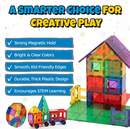IMAGINATION Magnetic Building Tiles Set, 55 Pieces – Colorful Magnetic Blocks for Kids, STEM Learning Toy Set for 3+ Year Old Boys & Girls