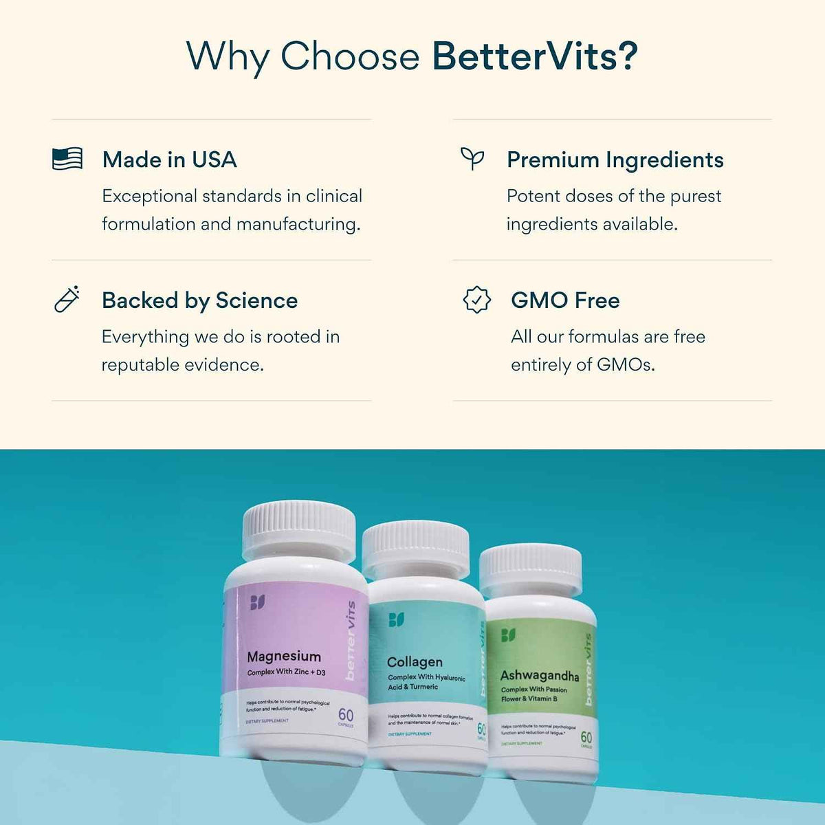 Bettervits Collagen Peptides Complex with Hyaluronic Acid & Turmeric - Hydrolyzed Marine Collagen Supplements for Women & Men - Collagen with Vitamin C for Skin, Hair, Nails & Joints - 60 Capsules