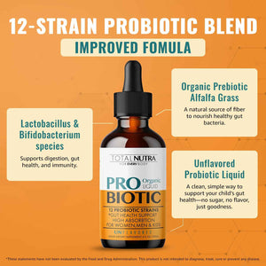 Liquid Probiotic for Women, Men, Kids, Toddler Probiotic: USDA Organic Probiotics, Vegan Probiotic Liquid & Alfalfa Blend + Acidophilus for Gut Health