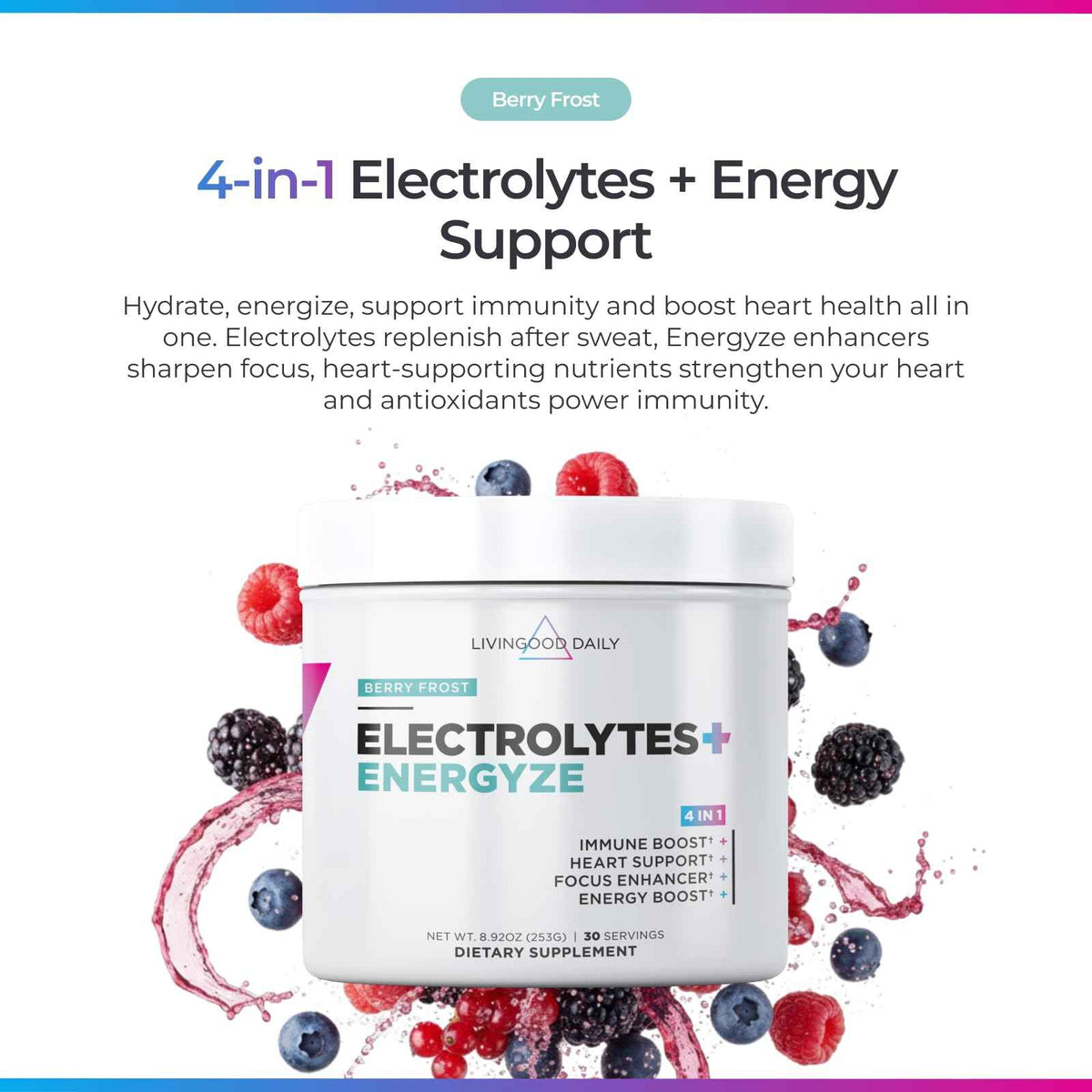 Livingood Daily Electrolytes Powder Strawberry Lemonade, 30 Servings - 4in1 Hydration Powder with Vitamin C, Taurine, D Ribose & FOS, Sugar Free Electrolyte Drink Mix, Keto, Gluten Free - Made in USA