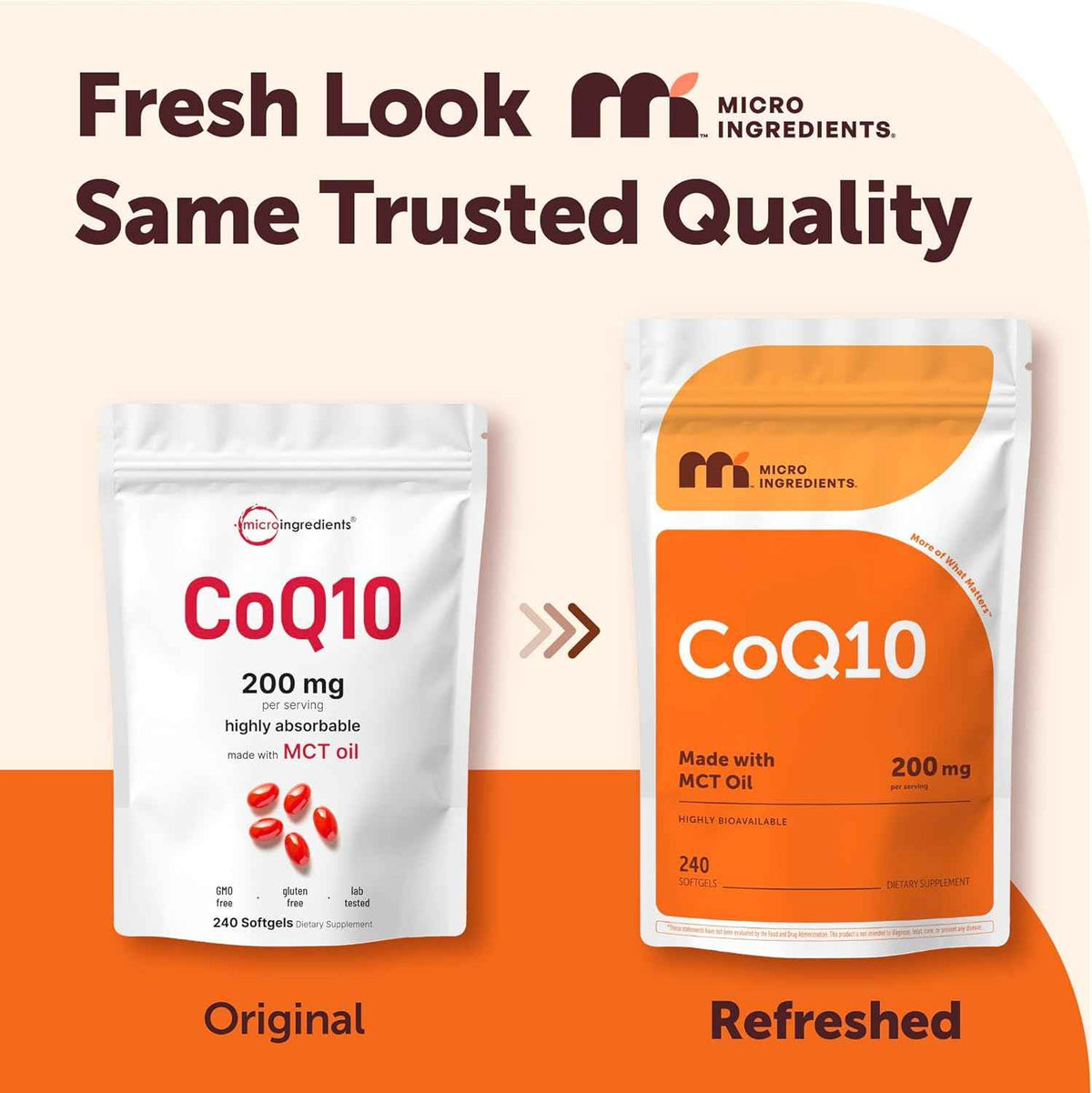 Micro Ingredients CoQ10 200mg Per Serving, 240 Softgels - Made with Coconut MCT Oil - Coenzyme Q10 (Ubiquinone) - Non-GMO