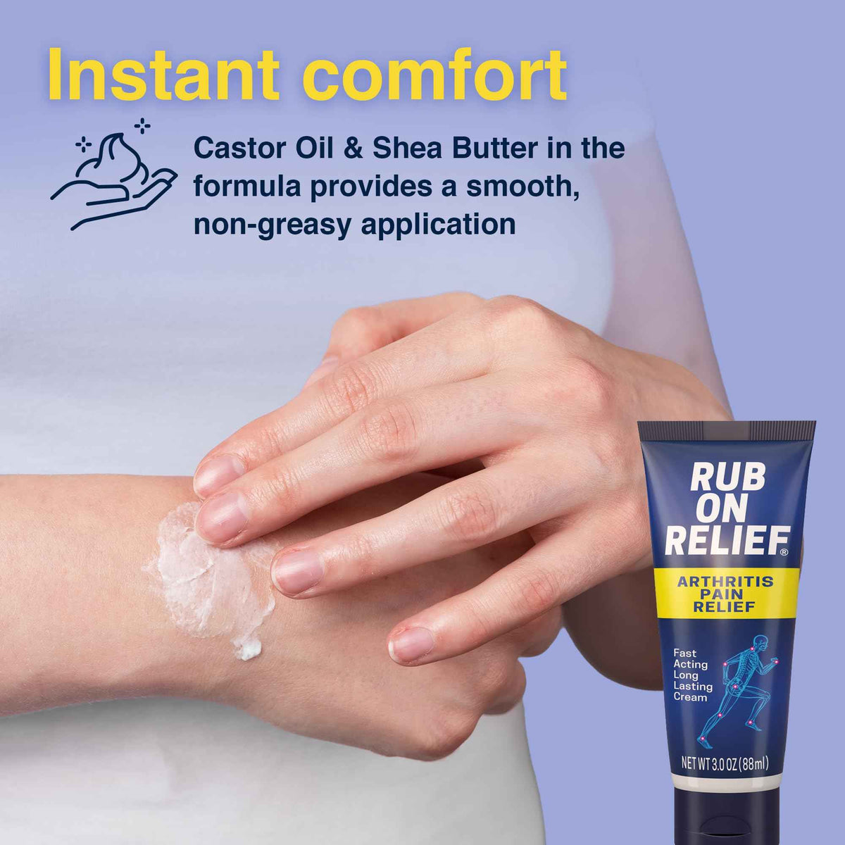 RUB ON RELIEF Arthritis Pain Relief Cream - 10-in-1 Non-Greasy Joints Pain Cream for Knees, Back, Neck, Hands, & Muscle Aches with Menthol, Camphor, Arnica, MSM & Turmeric Up to 8 Hours, 3oz (3 Pack)