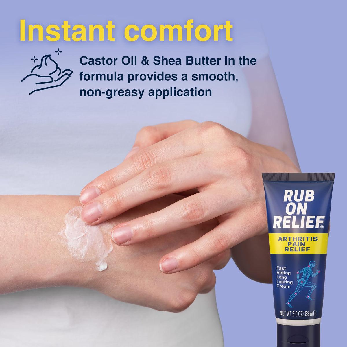 RUB ON RELIEF Arthritis Pain Relief Cream - 10-in-1 Non-Greasy Joints Pain Cream for Knees, Back, Neck, Hands, & Muscle Aches with Menthol, Camphor, Arnica, MSM & Turmeric Up to 8 Hours, 3oz (1 Pack)