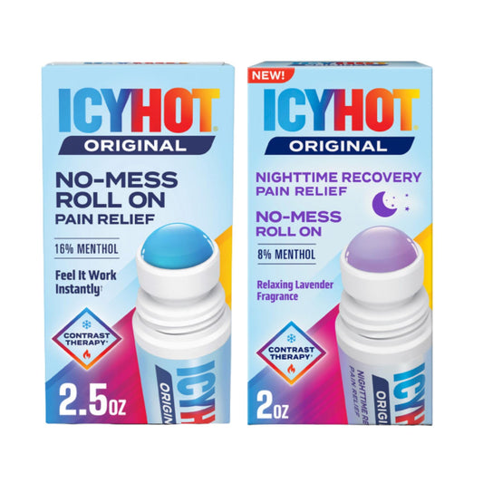 Icy Hot Original (2.5 oz.) & Nighttime Recovery (2 oz.) Pain Relief No-Mess Roll-On Applicator, Fast-Acting Pain Relief, Contrast Therapy for Backaches, Joints, Muscle Strains and Arthritis
