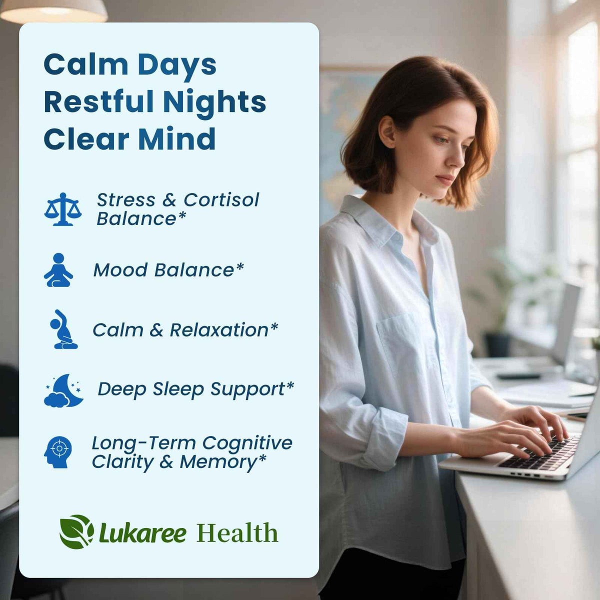 Lithium Orotate 5/10mg, L-Theanine 200mg, Ashwagandha 300mg - Mood Focus Memory Brain Supplements with Bacopa Monnieri, Lion’s Mane, Magnesium, Zinc D3 B6 Folate B12