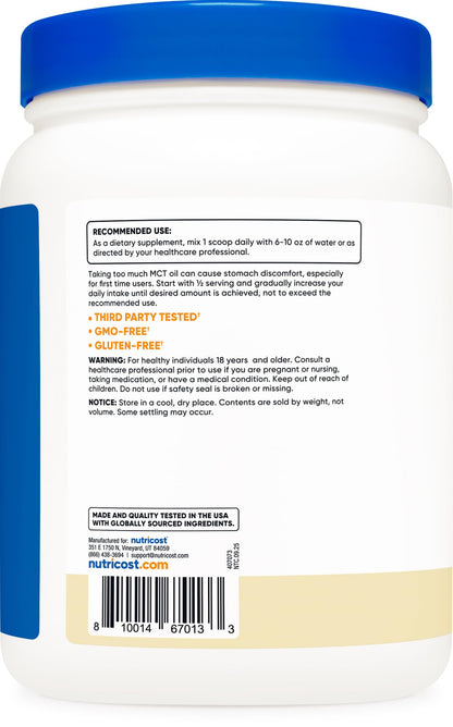 Nutricost C8 MCT Oil Powder 1LB (16oz) Vanilla Flavor, Gluten-Free