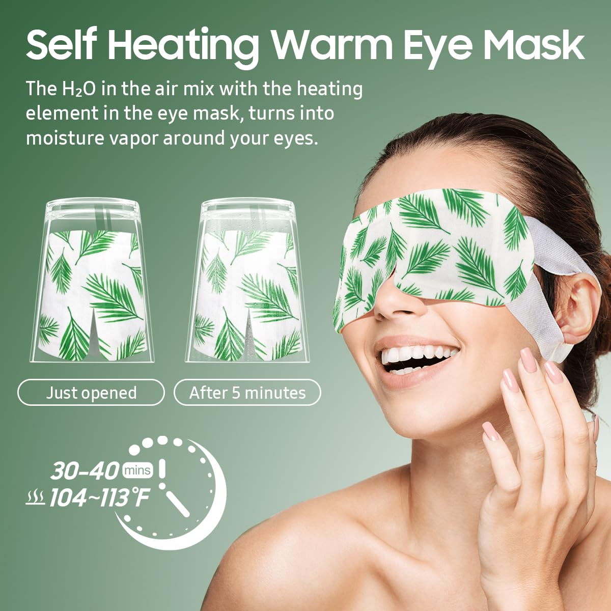 BeHoomi Self Heating Steam Eye Mask – Tea Tree Heated Eye Mask Warm Compress for Sleep, Spa & Relaxation (20 Pack)