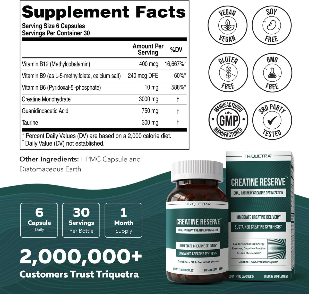 Creatine Reserve - Creatine Monohydrate Plus GAA for Mind, Muscle & Energy Support - Dual Pathway Delivery Creatine Supplement for Women & Men - Active B Vitamins & Taurine, Non-GMO (1 month supply)