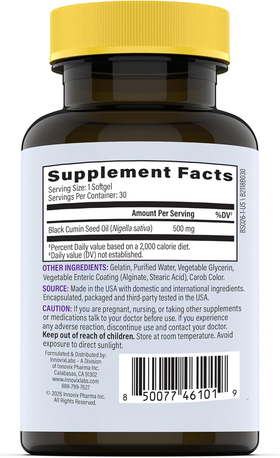 InnovixLabs Black Seed Oil Softgels, 500mg - Antioxidant Support for Immune & Joint Health - Cold Pressed Nigella Sativa Black Cumin Seed Oil - Enteric Coated for Reduced Burps - 30 Softgels