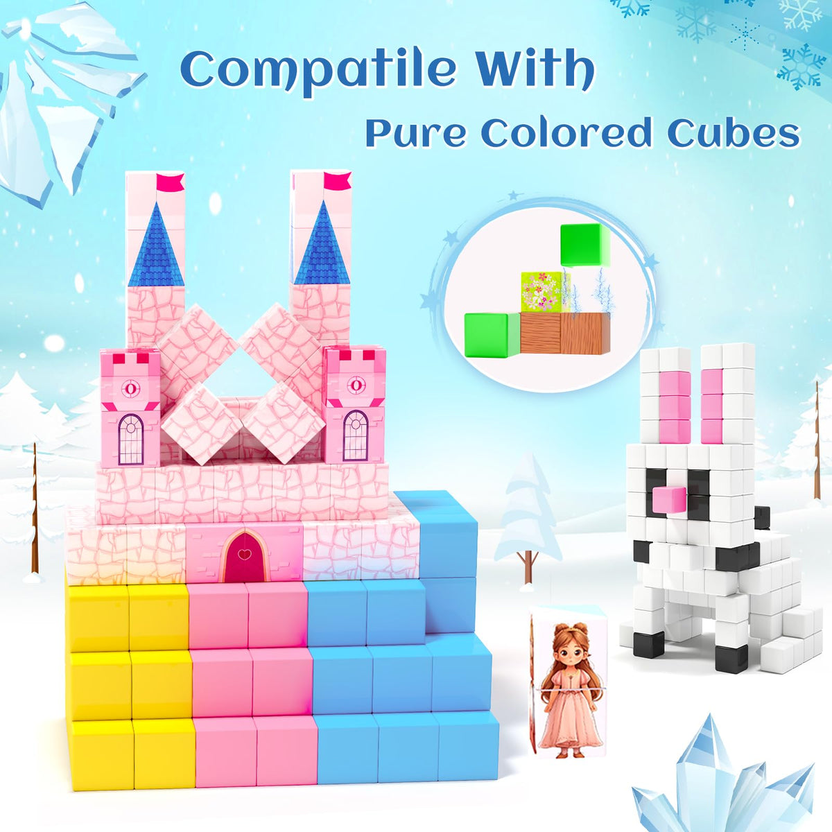 Hiwawind Updated Princess Magnetic Blocks for Girls, Princess Castle Magnetic Building Toys, STEM Montessori Sensory Toys for Toddlers 3-4 5-6 7-8, Creative Birthday Gifts for 3+ Year Old Girl
