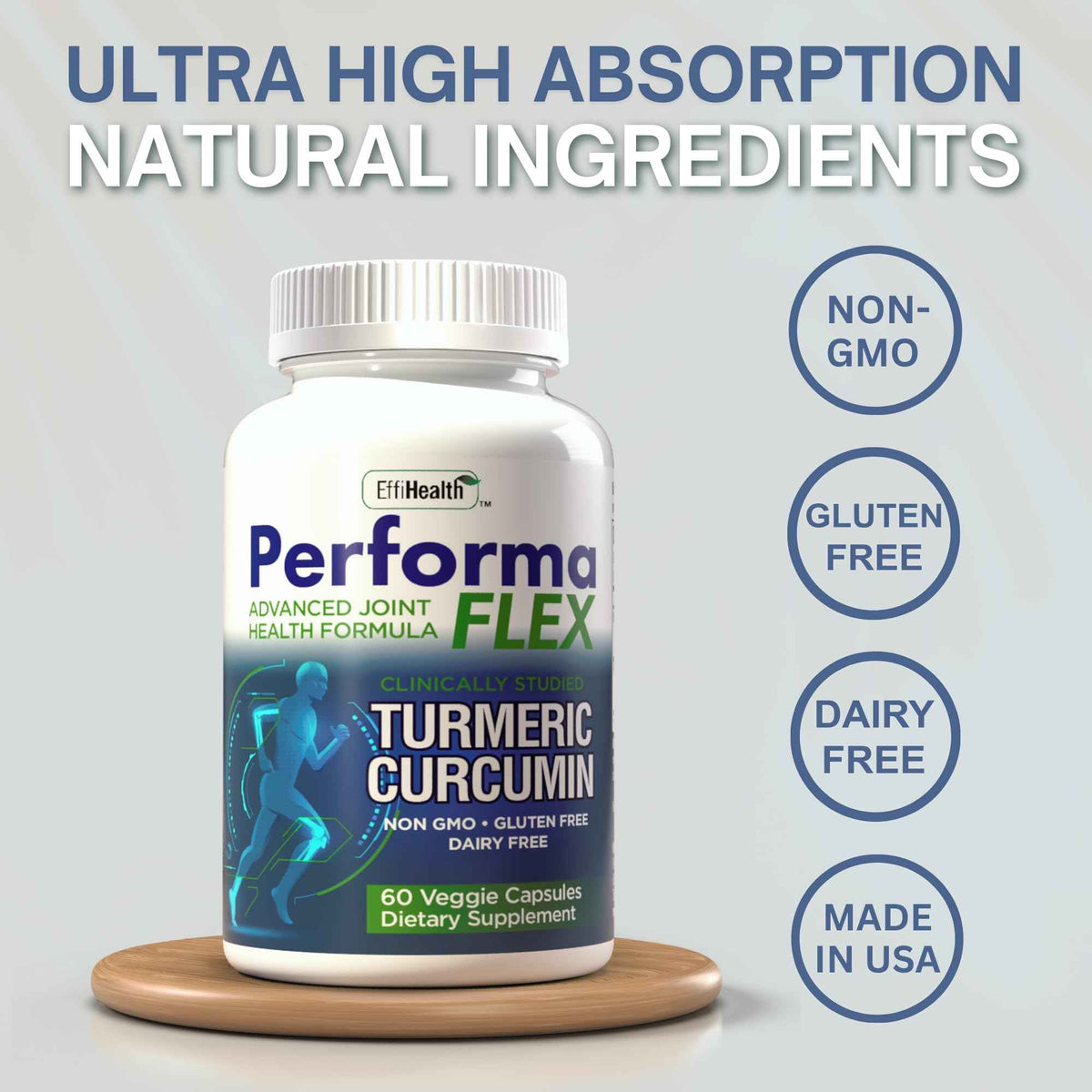 Performa Flex - Joint Support Supplement with Meriva, Turmeric Curcumin, Tart Cherry & Ginger - Ultra High Absorption - Support for Joint Mobility, Joint & Cartilage Health - 60 Capsules