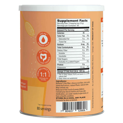BENEXIA Chiamucil Prebiotic Chia & Inulin Fiber Powder, Orange, 80 Serv