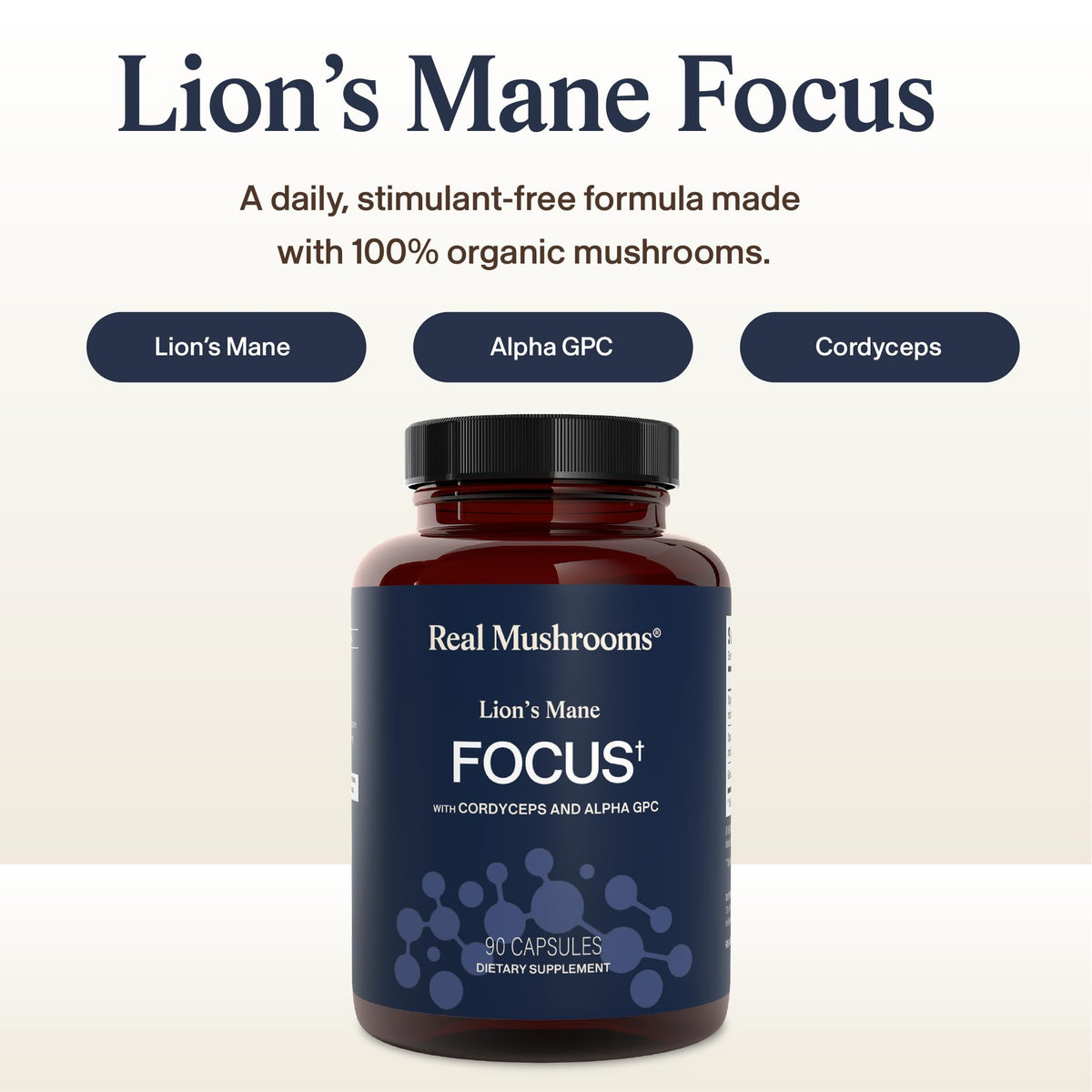 Real Mushrooms Lions Mane Mushroom Cognition (120 Capsules) Lions Mane Mushroom Powder Extract Capsules - Brain Supplement, Brain Vitamins, Focus Supplement