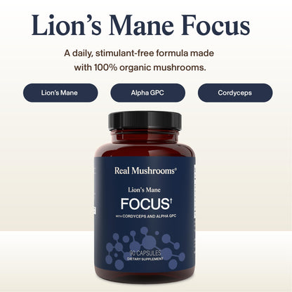 Real Mushrooms Lions Mane Mushroom Cognition (120 Capsules) Lions Mane Mushroom Powder Extract Capsules - Brain Supplement, Brain Vitamins, Focus Supplement