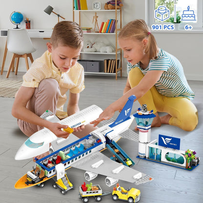 CUBIMANA 21-Inch Large City Passenger Airplane Building Set with LED Light