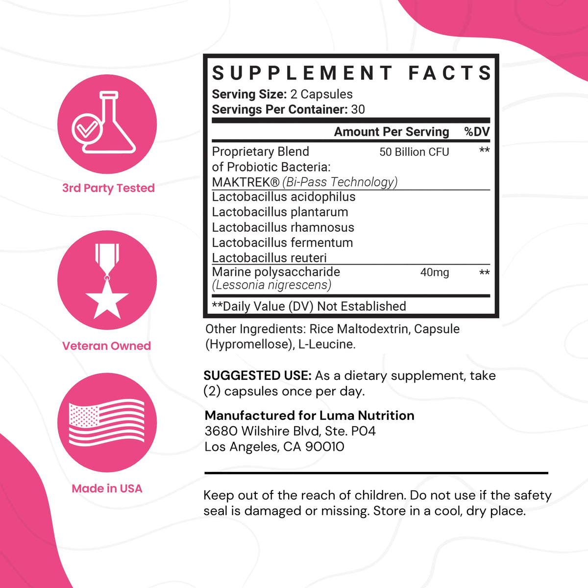 Luma Nutrition Probiotics for Women with Prebiotics - 50 Billion CFU - Formulated for Digestive