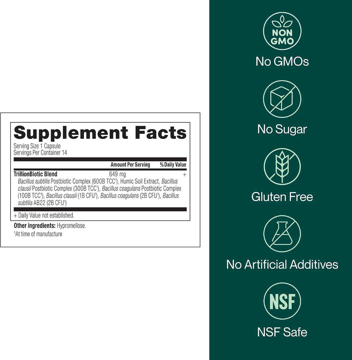Probiotic Trillion - 1 Trillion CFU with Prebiotics, Probiotics, Parabiotics & Postbiotics - Bacillus Subtilis AB-22 - Gut Health, Immune Support, Glyphosate Detox - 30 Day Supply
