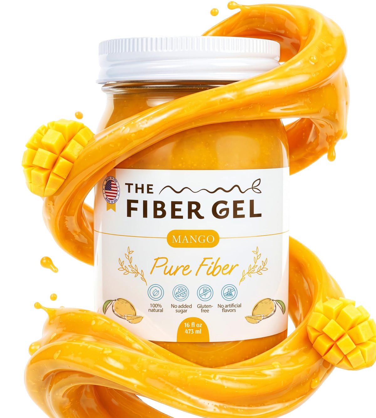 The Fiber Gel High Dietary Fiber Prebiotic Gel Formula — 100% Natural & Clean Label — Plant-Based Psyllium Husk & Inulin Complex — Keto Friendly, Vegan, No Added Sugar — Mango, 16 oz