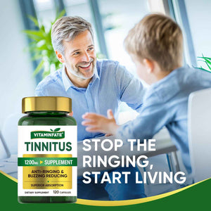 Tinnitus Relief for Ringing Ears 1200mg - 120 Capsules Advanced Ear Health Support Supplement - Supports Ear Health and Reduces Tinnitus Symptoms - Non-GMO & Vegan