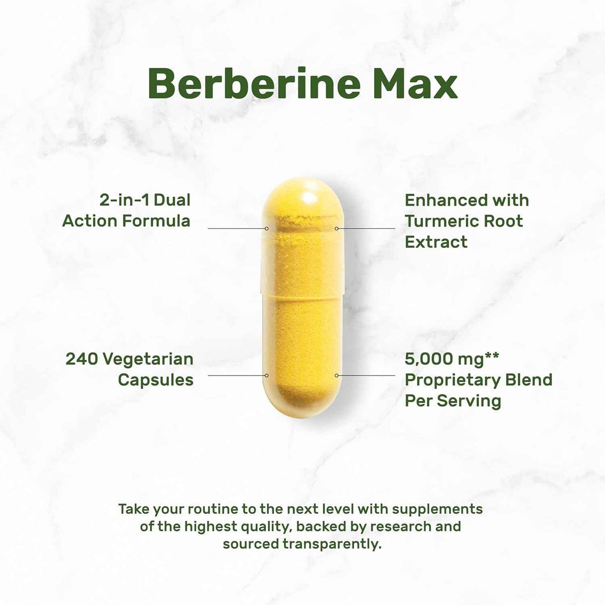 DEAL SUPPLEMENT Berberine Max Supplement with Turmeric, 5000 mg** Per Serving, 240 Vegetarian Capsules - Berberine HCl with Turmeric Root Extract - Non-GMO