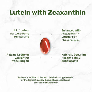 Lutein and Zeaxanthin Supplements, 40mg Per Serving, 300 Softgels - Plus Astaxanthin, Omega-3s, & Phospholipids - Non-GMO