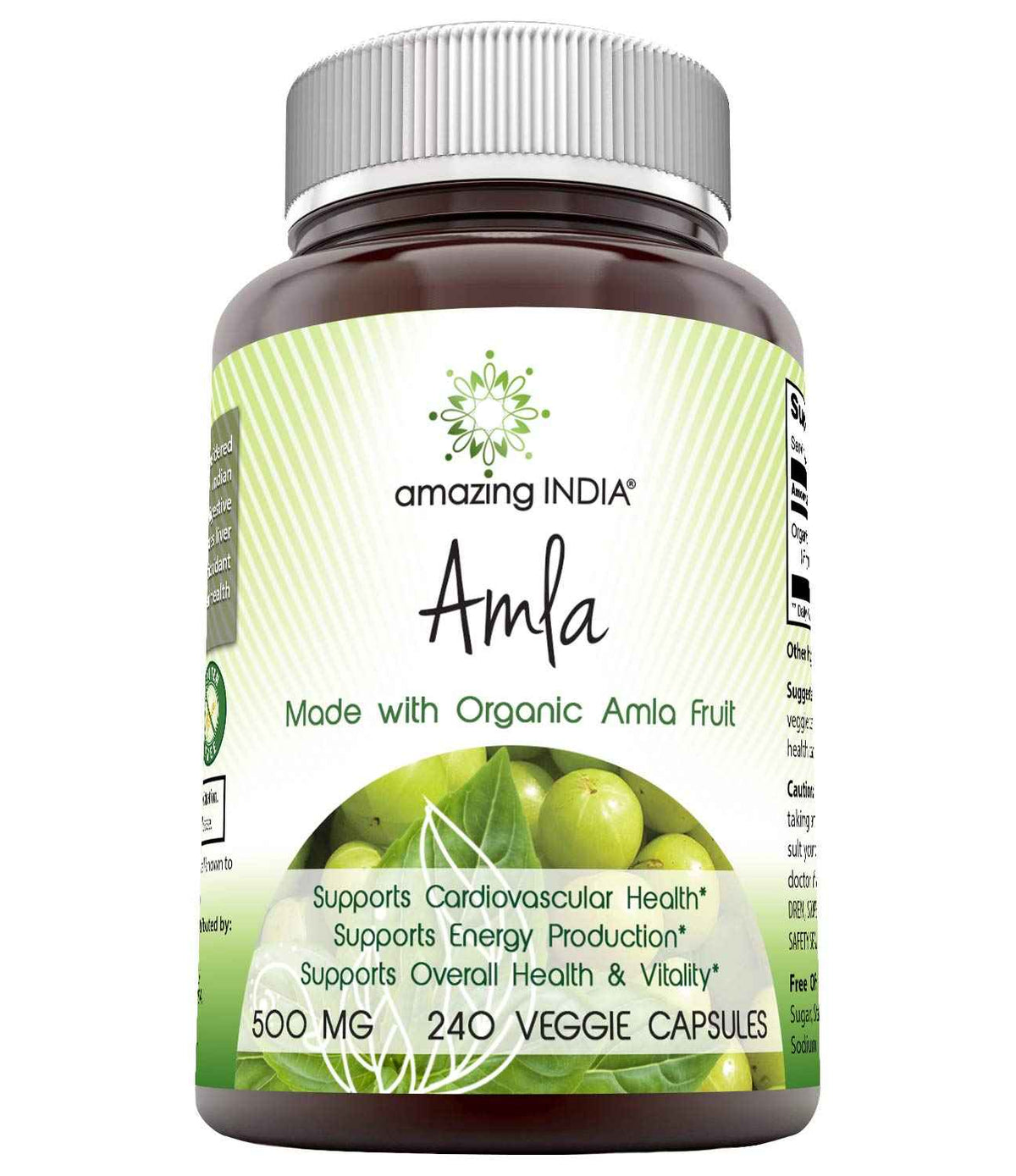 Amazing India Amla (Made with Natural Amla Fruit) 500 Mg 120 Veggie Capsules Supplement - Non-GMO, Gluten Free