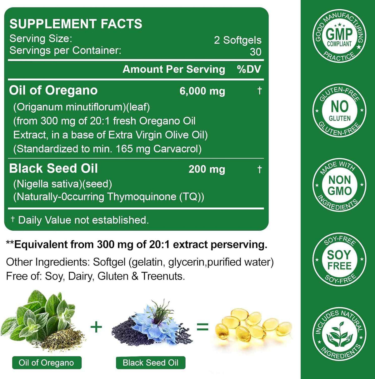Nature's live Oil of Oregano with Black Seed Oil, 2 in 1 Oregano Supplement for Immune Health, Retains High Concentrated Carvacrol & Thymoquinone