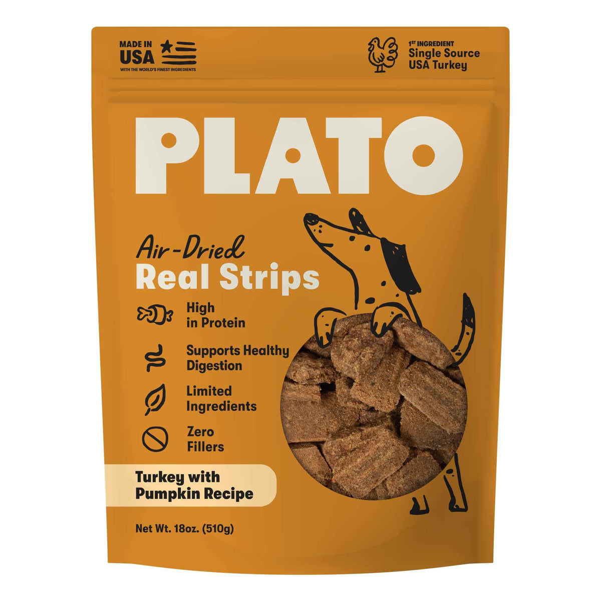 Plato Real Strips Turkey & Pumpkin Recipe Dog - 18 oz