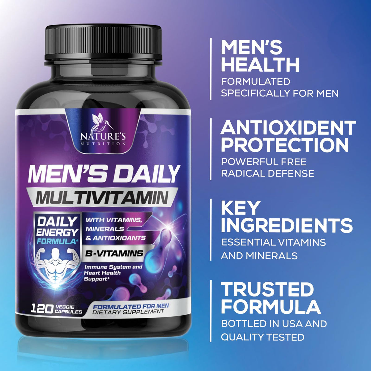 Multivitamin for Men - Once Daily Mens Multivitamins - Comprehensive Multi-Vitamin with Optimal Vitamin Bioavailability - Essential Vitamins A, C, D, E, & Zinc Formula - Bottled in USA - 120 Capsules