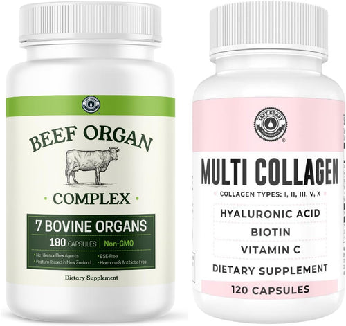 Left Coast Performance Beef Organ Complex Capsules, 180 Count + Multi Collagen Capsule, 120 Count