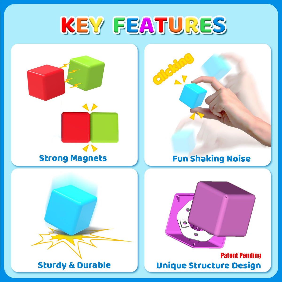 Magnetic Building Blocks, 1.65 inch Large Magnetic Stacking Cubes for Toddlers, Sensory & Montessori Toys for Boys & Girls 1 2 3 Years Old (24 PCS)